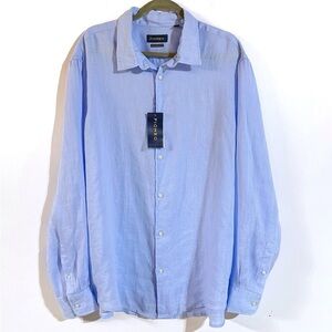 Piombo 100% Linen Light Blue Casual Button Down Shirt Size 3XL NWT